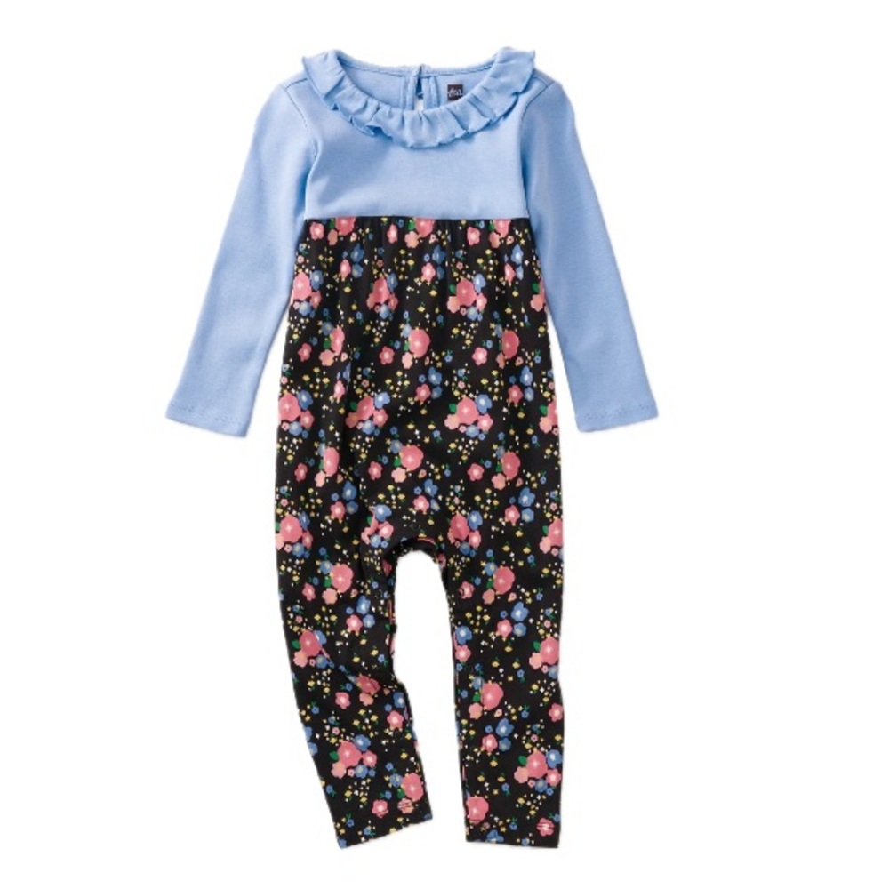 TEA COLLECTION EUC/LN 100% Cotton Floral Ruffle Collar Jumpsuit